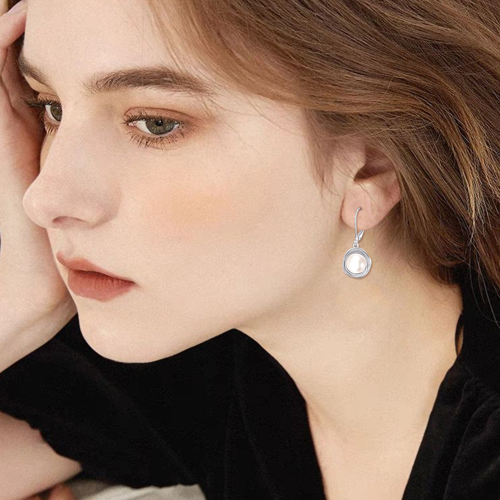 925 Sterling Silvery Black Imitation Pearl Earrings French Buckle Imitation Pearl Spiral Dropped Earrings for Women's Imitation Pearl Jewelry