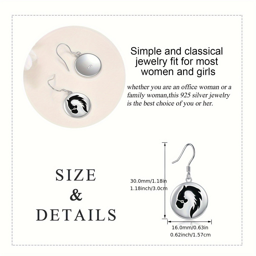 925 Sterling Silvery Horse Drop Earrings, Dangle Earrings Jewelry Gift for Women