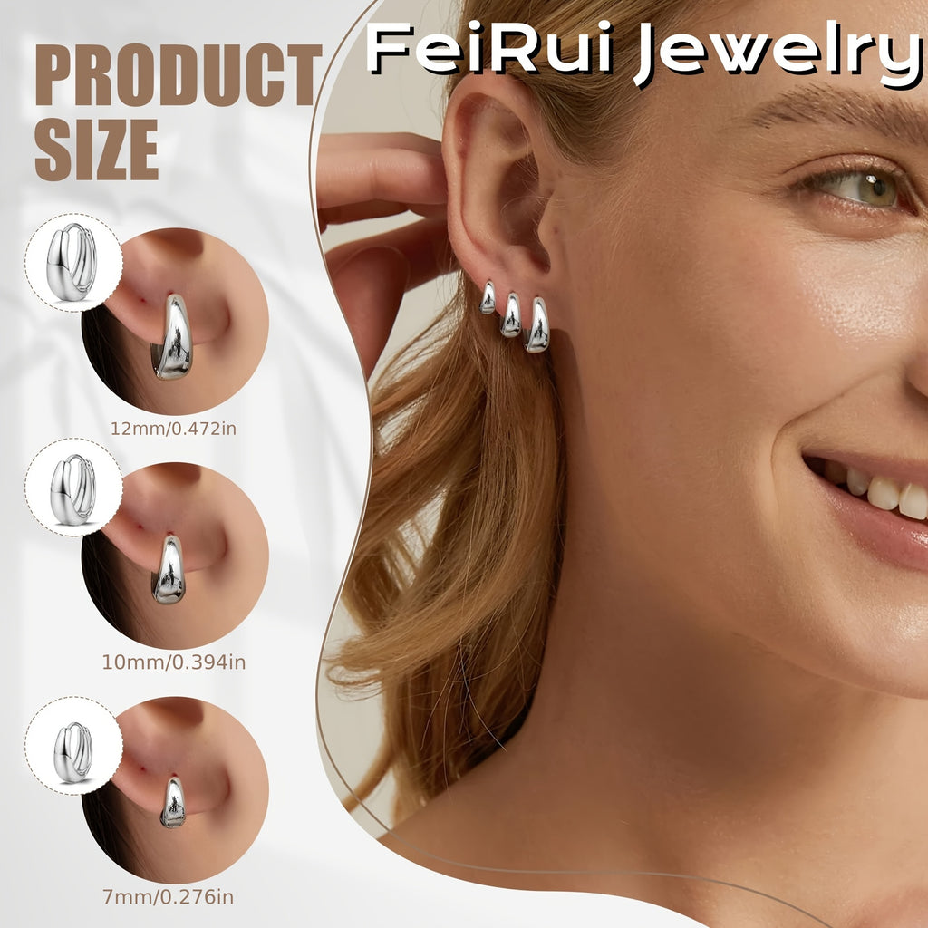 3 Pairs of Women'S Hoop Earrings, Fashionable and Small Lightweight Thick Hoop Earring Set, Exquisite, Non-fading, Waterproof, Earrings for Women, Stacked for Multiple Piercings