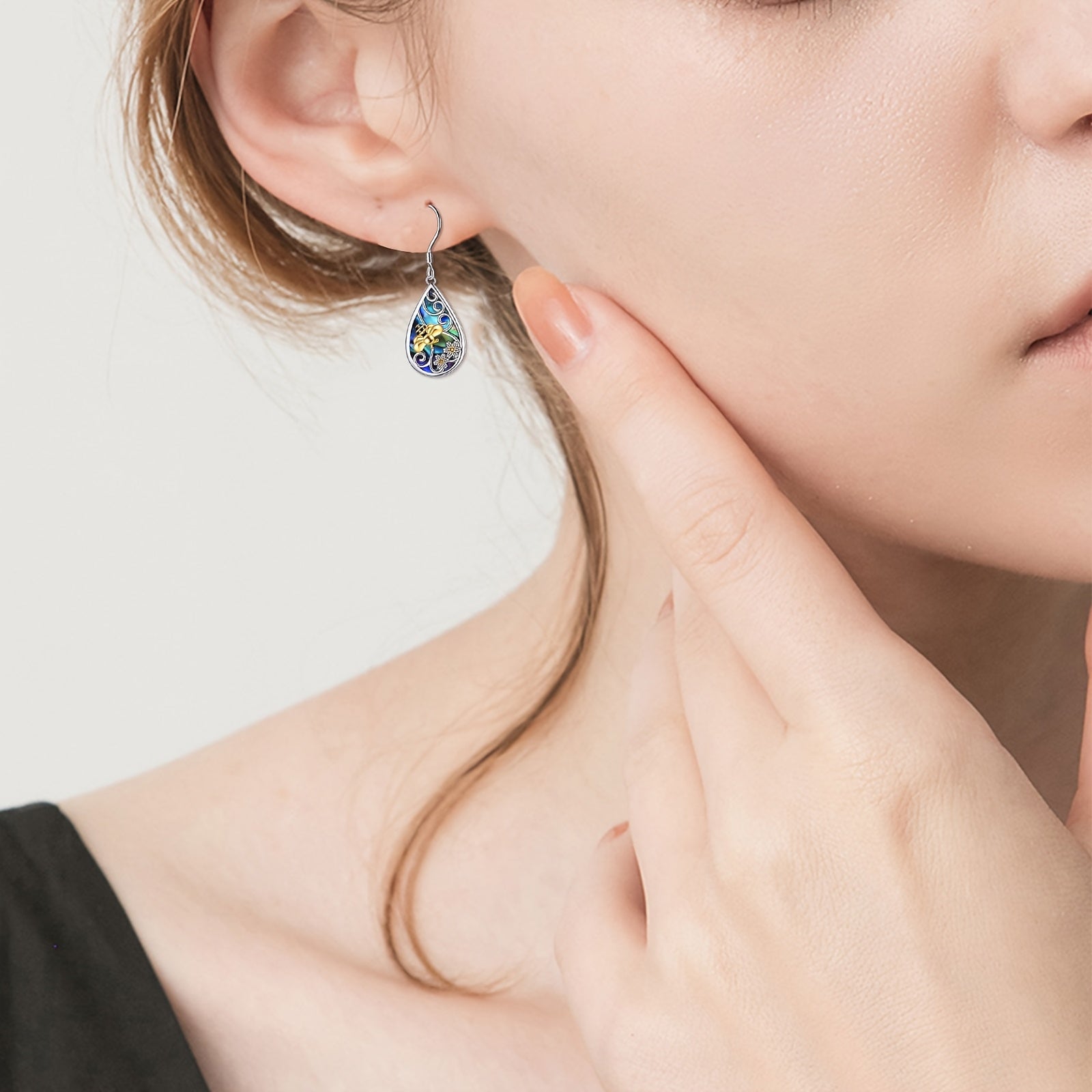 Amber Earrings for Women Sterling Silver Teardrop Amber Earrings Dangle Drop Earrings Amber Jewelry for Women