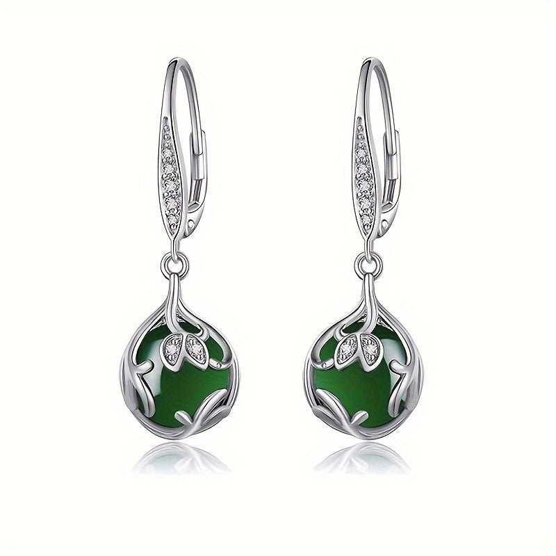 925 Pure Silvery Earrings Flower Drop Green Earrings Jewelry