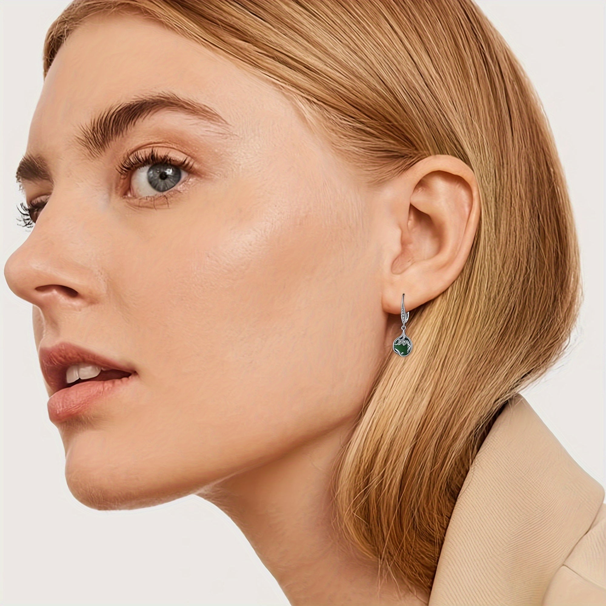925 Pure Silvery Earrings Flower Drop Green Earrings Jewelry
