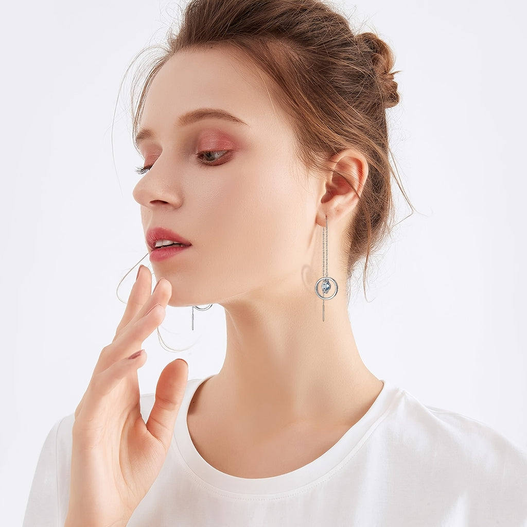 S925 Sterling Silvery March Birthstone Long Dangle Drop Earrings, Artificial Crystal Birthday Jewelry Gifts for Women
