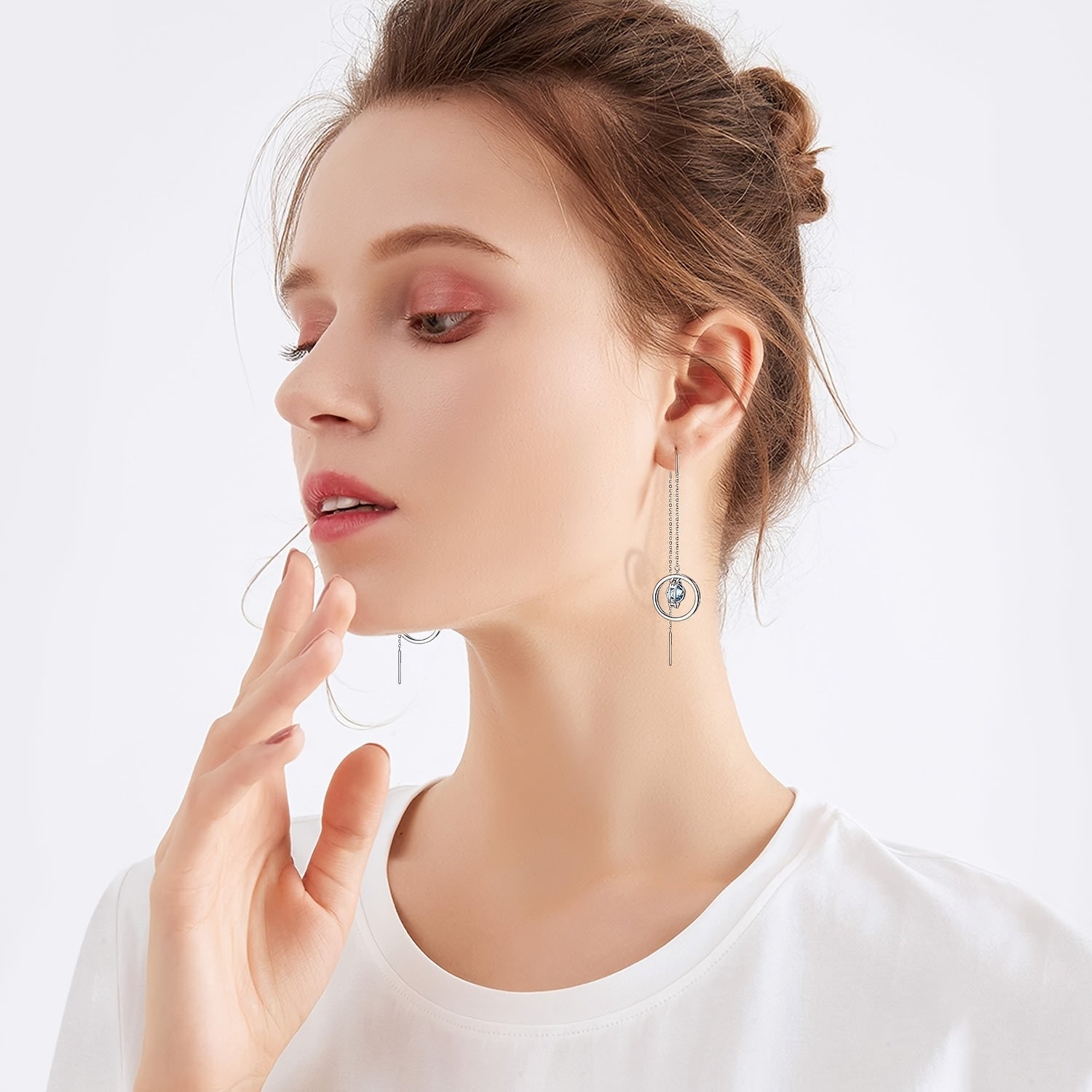 S925 Sterling Silvery March Birthstone Long Dangle Drop Earrings, Artificial Crystal Birthday Jewelry Gifts for Women