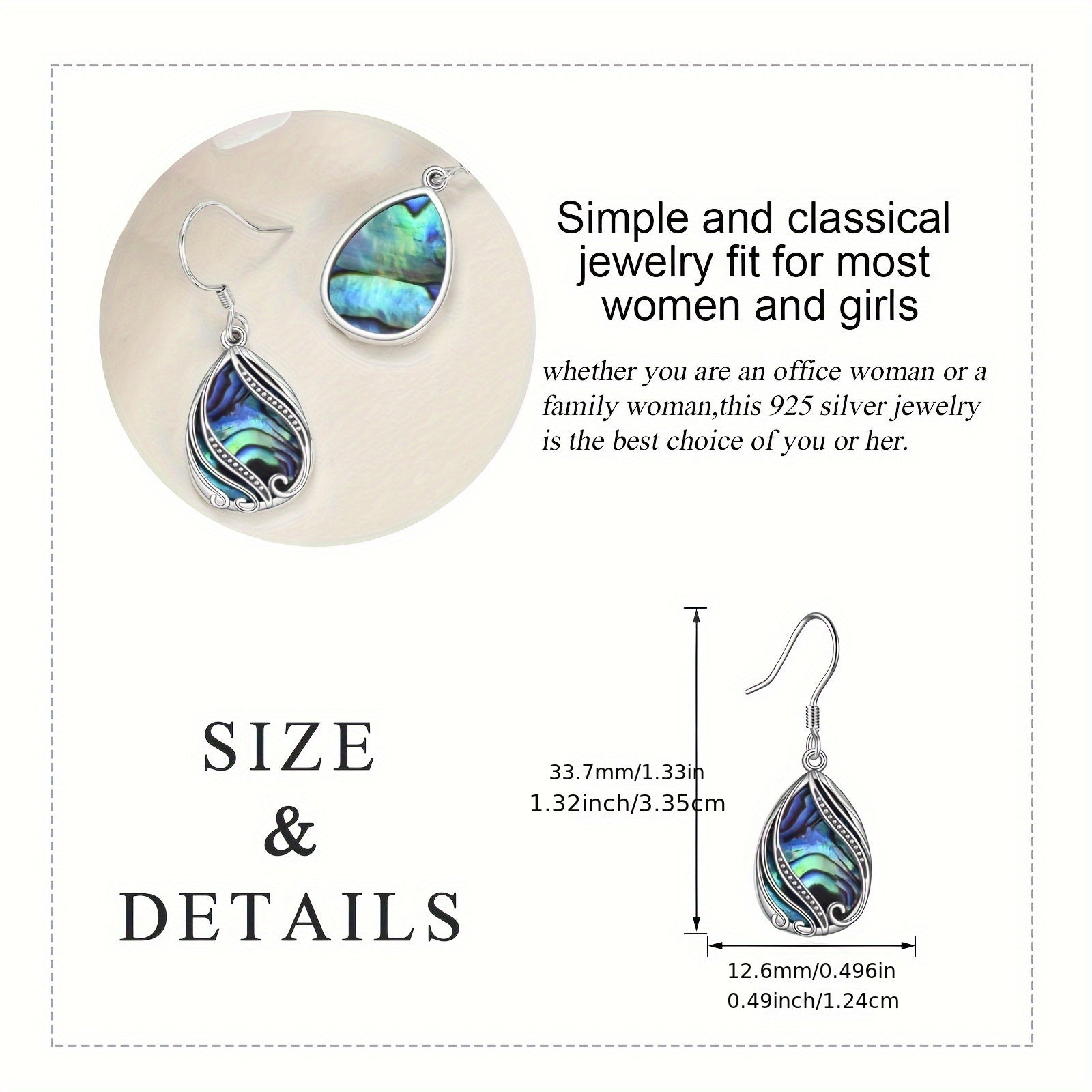Abalone Earrings for Women 925 Sterling Silver Dangle Drop Abalone Earrings Filigree Bohemian Earrings Jewelry Gift