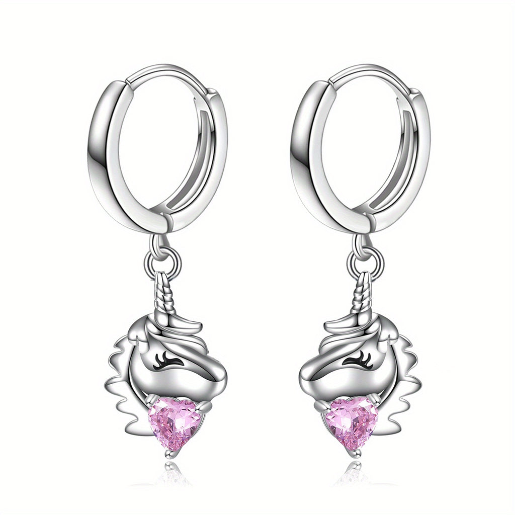 925 Sterling Silvery Unicorns Drop Earrings Unicorn Earrings Women's Cute Animal Jewelry