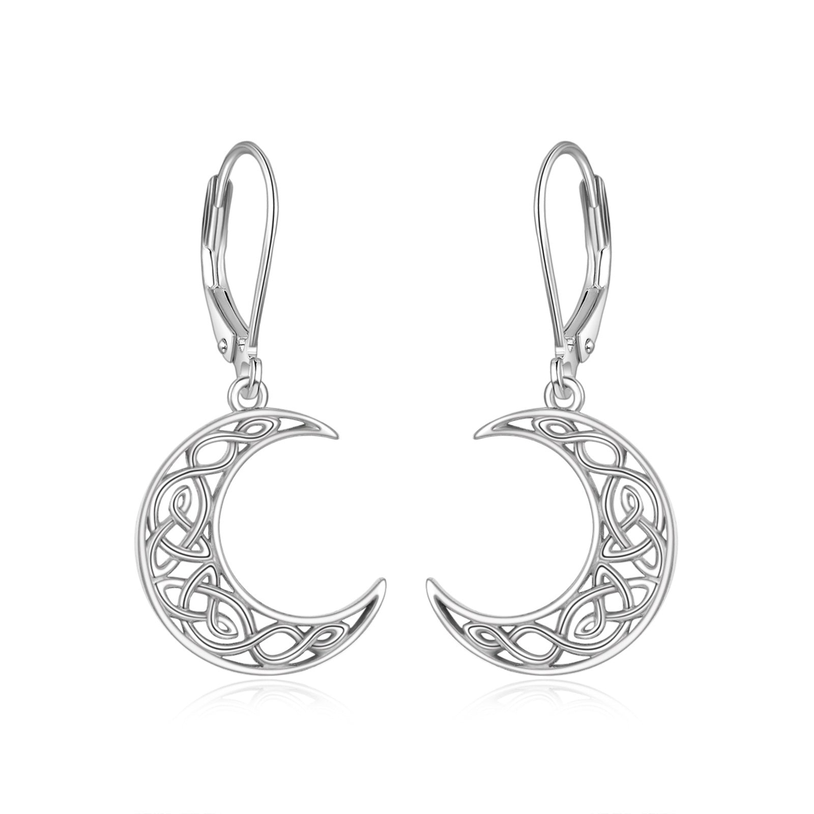Women'S Celtic Style Moon Earrings - 925 Sterling Silvery Crescent Pendant Jewelry with Intricate Star Patterns, Perfect for Casual Attire or Gifting, Moon Jewelry