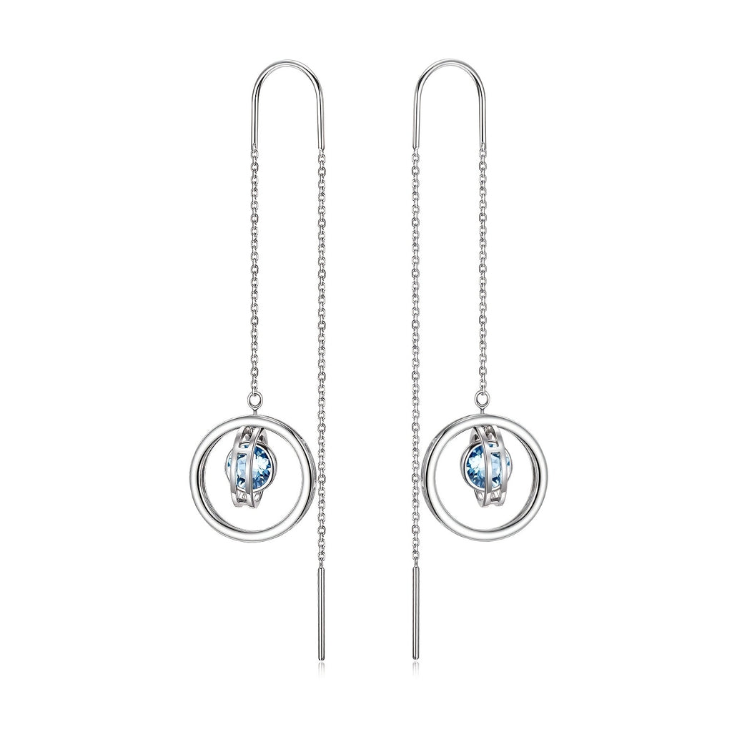 S925 Sterling Silvery March Birthstone Long Dangle Drop Earrings, Artificial Crystal Birthday Jewelry Gifts for Women