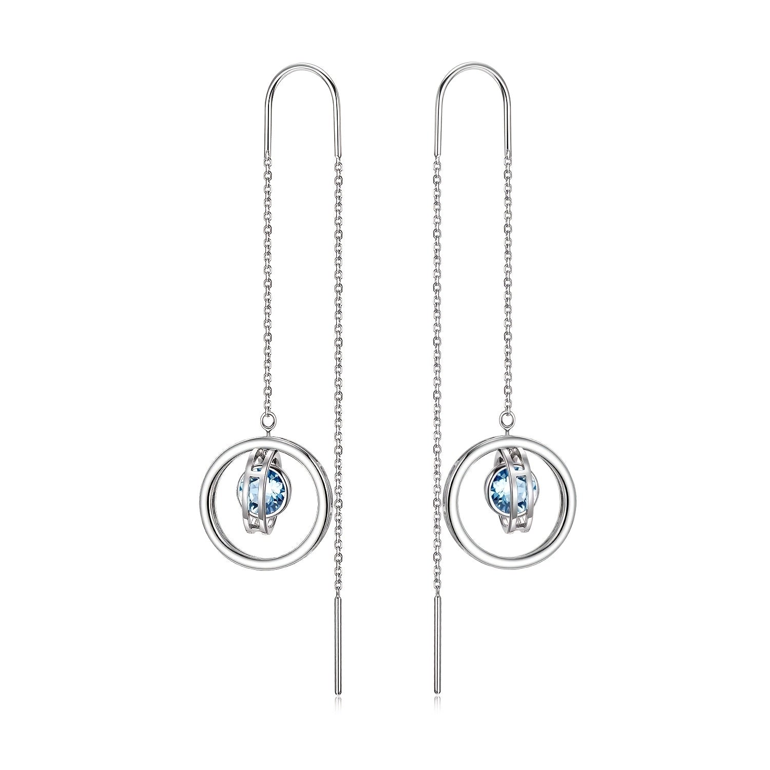 S925 Sterling Silvery March Birthstone Long Dangle Drop Earrings, Artificial Crystal Birthday Jewelry Gifts for Women