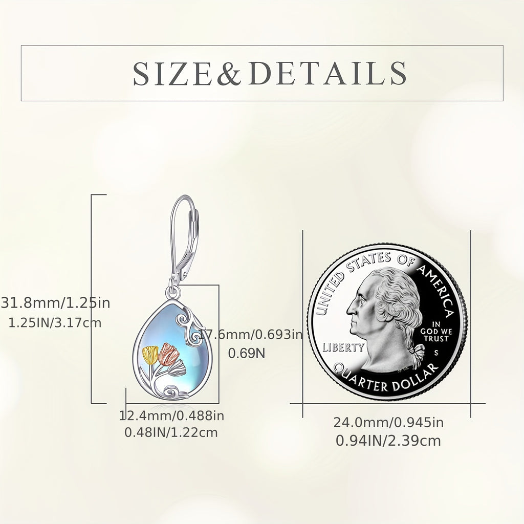 Tulip Leverback Earrings For Women Sterling Silver Moonstone Purple Tulip Flower Dangle Earring