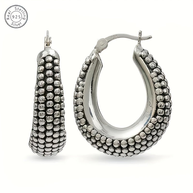 A Pair Of Bali Style Hoop Earrings Fashion Simple 925 Silver Festival Hoop Earrings, Fashionable Women'S Earrings, Women'S Gifts, Girlfriend Mother'S Day Birthday Gifts, For Classmates And Friends, Daily Party Gifts, Free Exquisite Gift Box