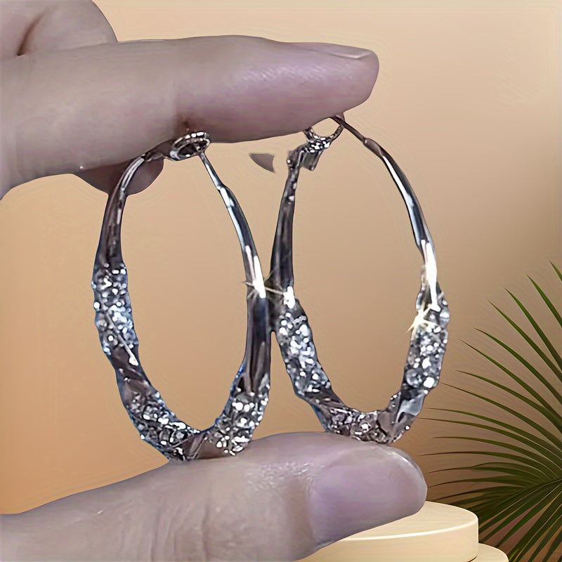 Pair of 925 Silver Simple Luxury Large Hoop Earrings, Niche Fashion Ear Cuffs Suitable for Daily and Party Wear