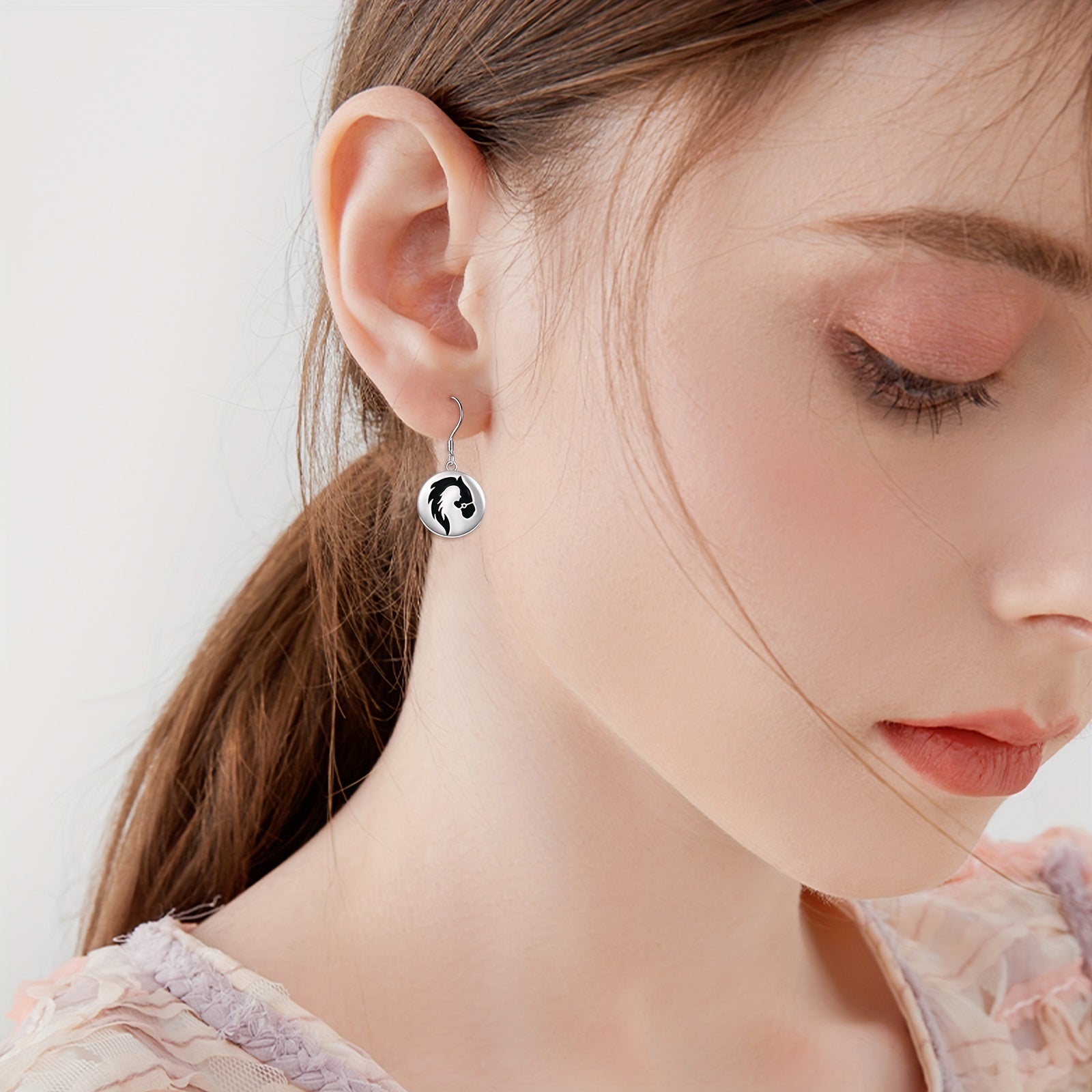 925 Sterling Silvery Horse Drop Earrings, Dangle Earrings Jewelry Gift for Women