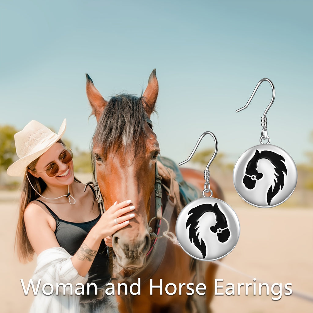 925 Sterling Silvery Horse Drop Earrings, Dangle Earrings Jewelry Gift for Women