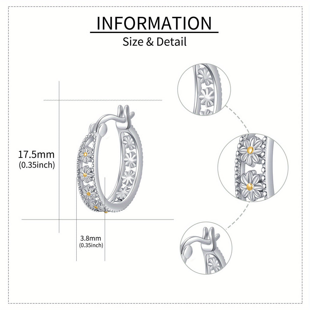 Pair of Elegant Daisy Earrings in 925 Sterling Silvery - Classic Floral Design with Sparkling Accents, Perfect for Daily Wear or Gifting, Gift Jewelry|Classic Elegant Style|Detailed Craftsmanship