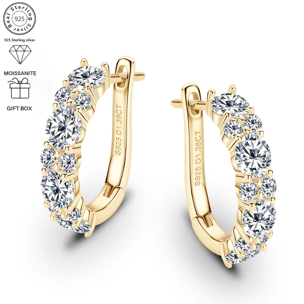 A Pair Of Fashionable Earrings for Women, 925 Silver D-shaped 1.38ct Moissanite Earrings, Elegant And Exquisite, A Festival Gift, Women's Earrings, Jewelry Gift, Earrings for Women, Mother's Day Gift, High-quality Women's Jewelry, Gift Box As A Gift