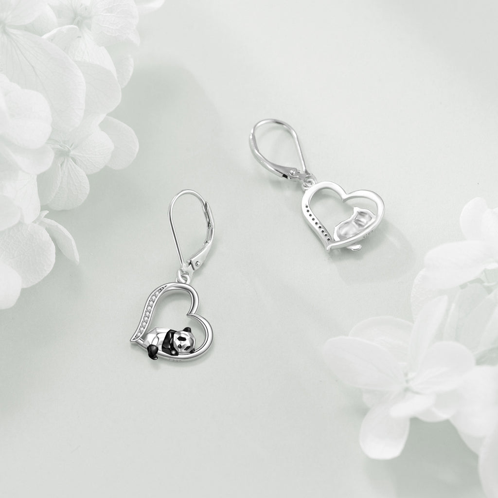 YFN Heart Earrings Cute Animal Dangle Earrings for Her 925 Sterling Silver Panda Jewelry Packaged with Jewelry Box Panda Earrings Birthday Gifts for Her Women