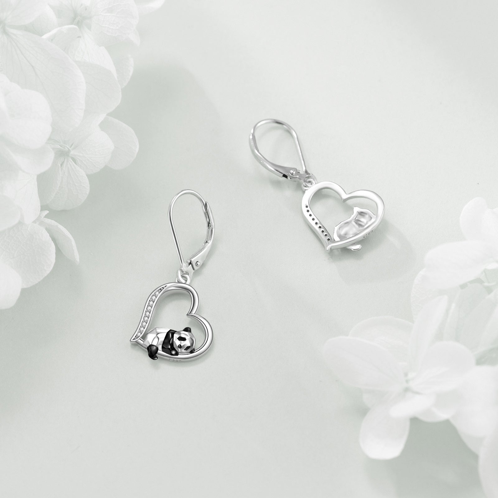 YFN Heart Earrings Cute Animal Dangle Earrings for Her 925 Sterling Silver Panda Jewelry Packaged with Jewelry Box Panda Earrings Birthday Gifts for Her Women