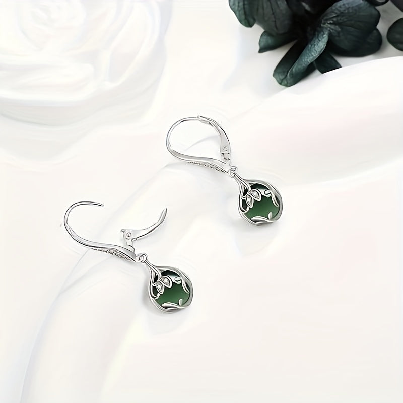 925 Pure Silvery Earrings Flower Drop Green Earrings Jewelry