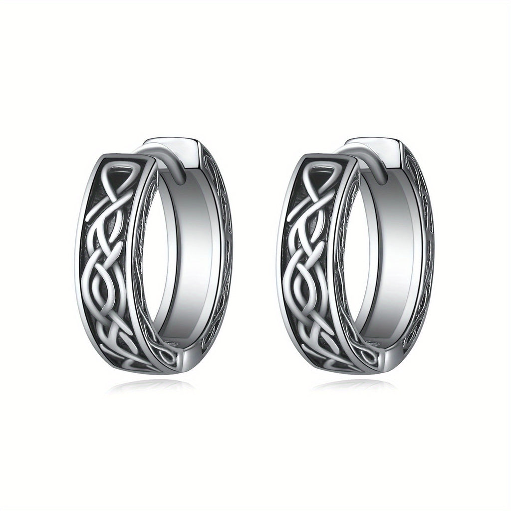 Men'S Earrings 925 Sterling Silvery Celtic Black Earrings Viking Earrings Celtic Knot Jewelry