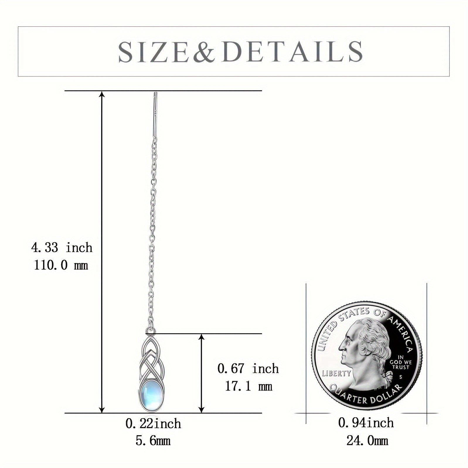 Synthetic Moonstone Threaded Earrings Sterling Silver Celtic Dangle Tear Drop Long Chain Earrings Jewelry Birthday Gifts For Women