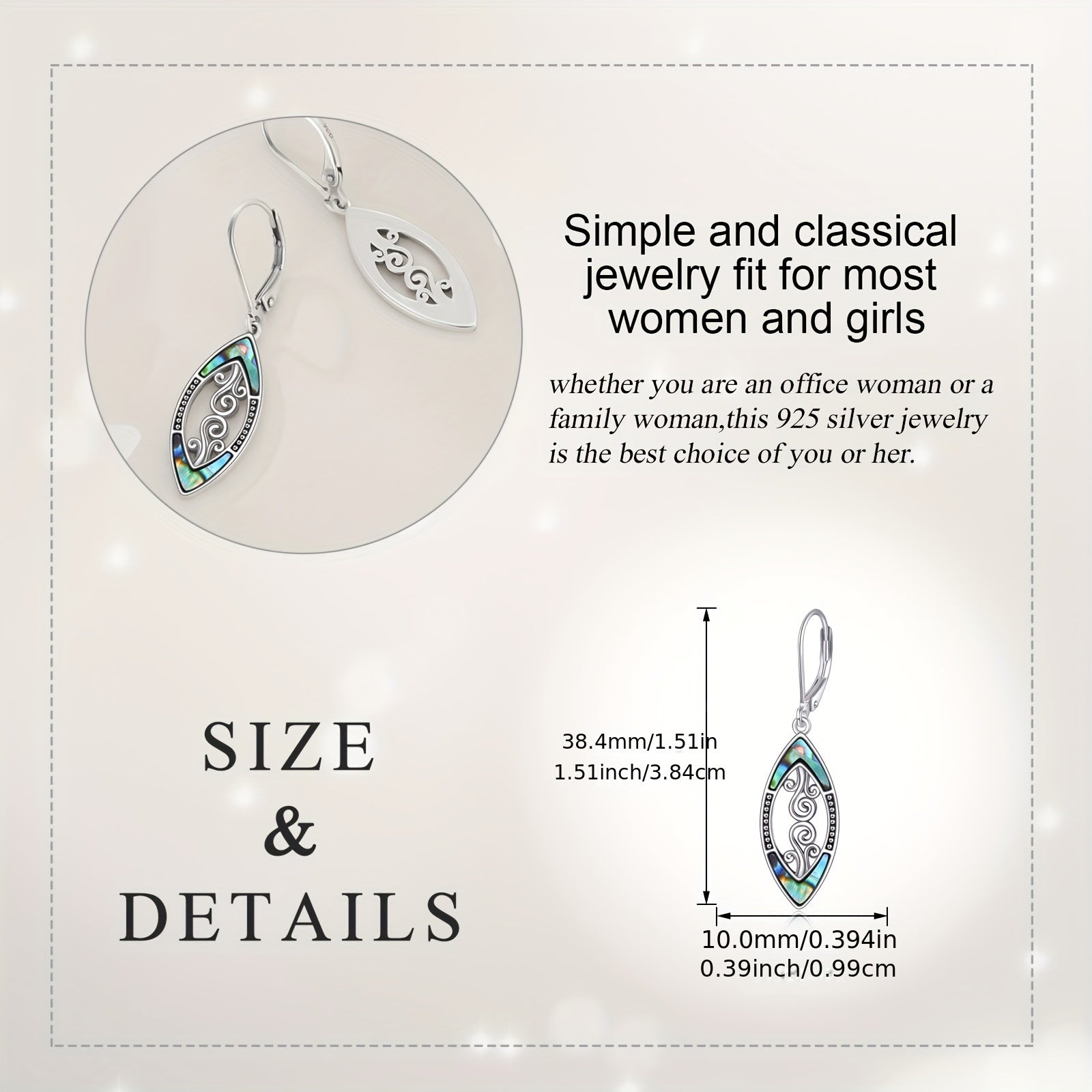 925 Sterling Silver Abalone Shell Dangle Drop Earrings For Women Filigree Bohemian Earrings Jewelry Gift