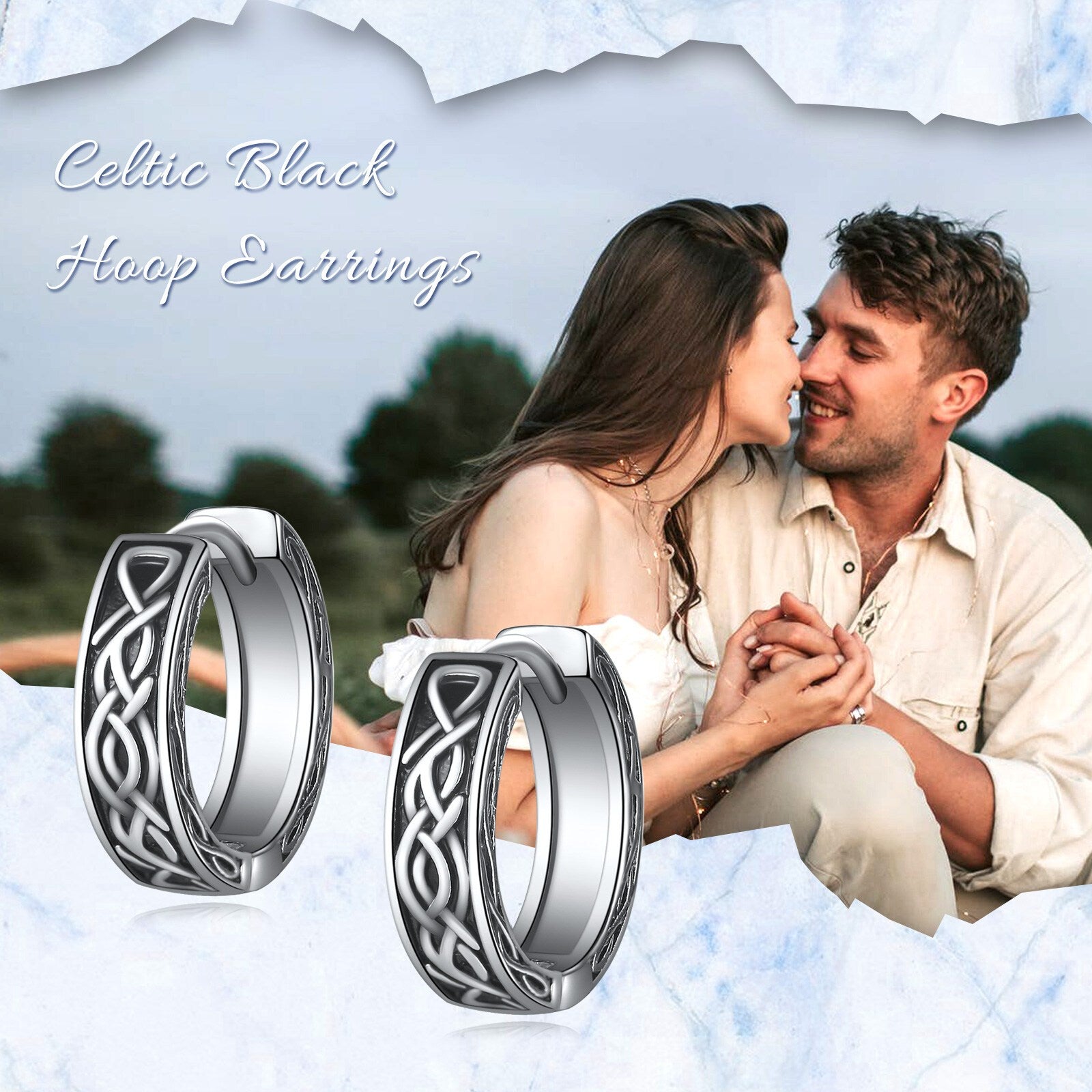 Men'S Earrings 925 Sterling Silvery Celtic Black Earrings Viking Earrings Celtic Knot Jewelry