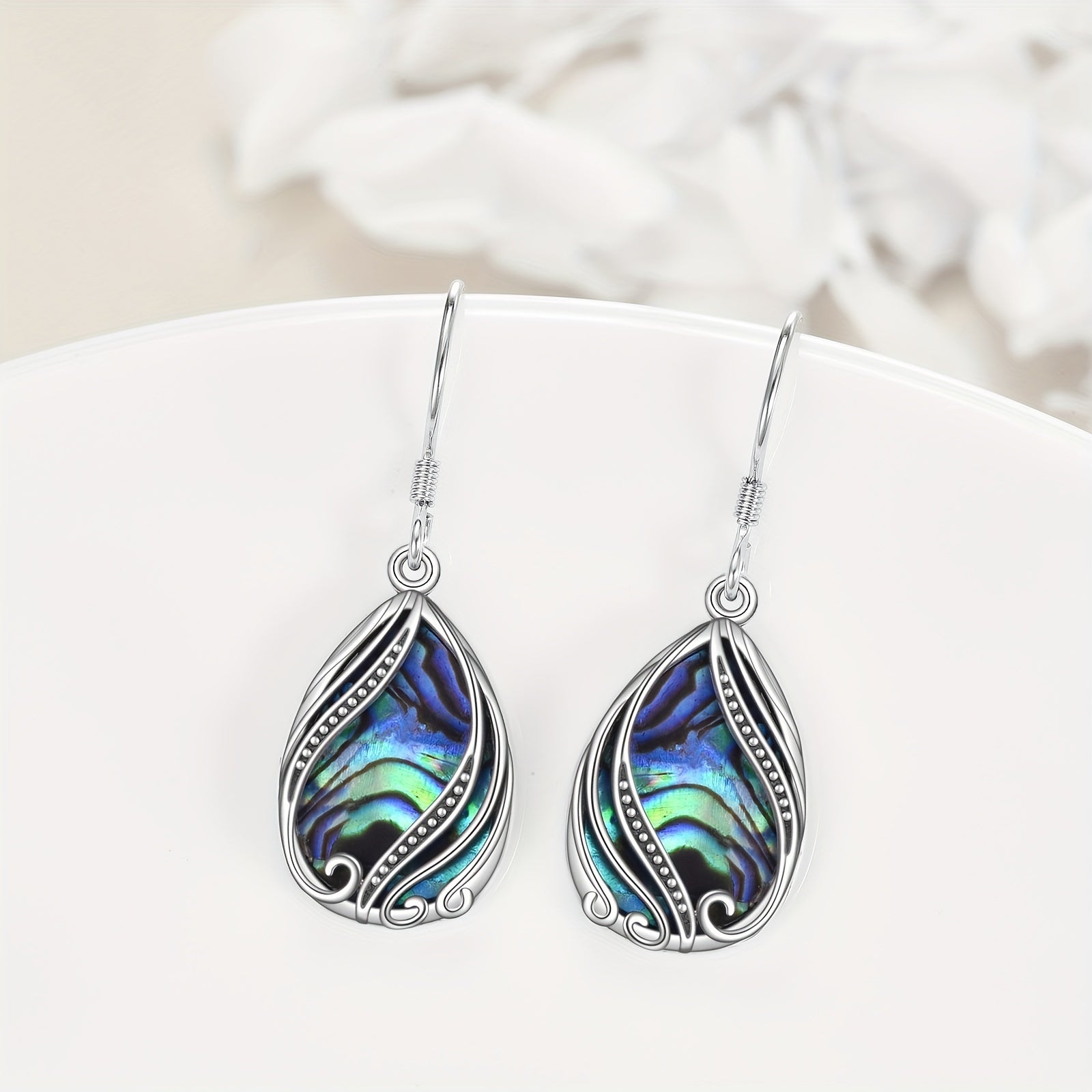 Abalone Earrings for Women 925 Sterling Silver Dangle Drop Abalone Earrings Filigree Bohemian Earrings Jewelry Gift