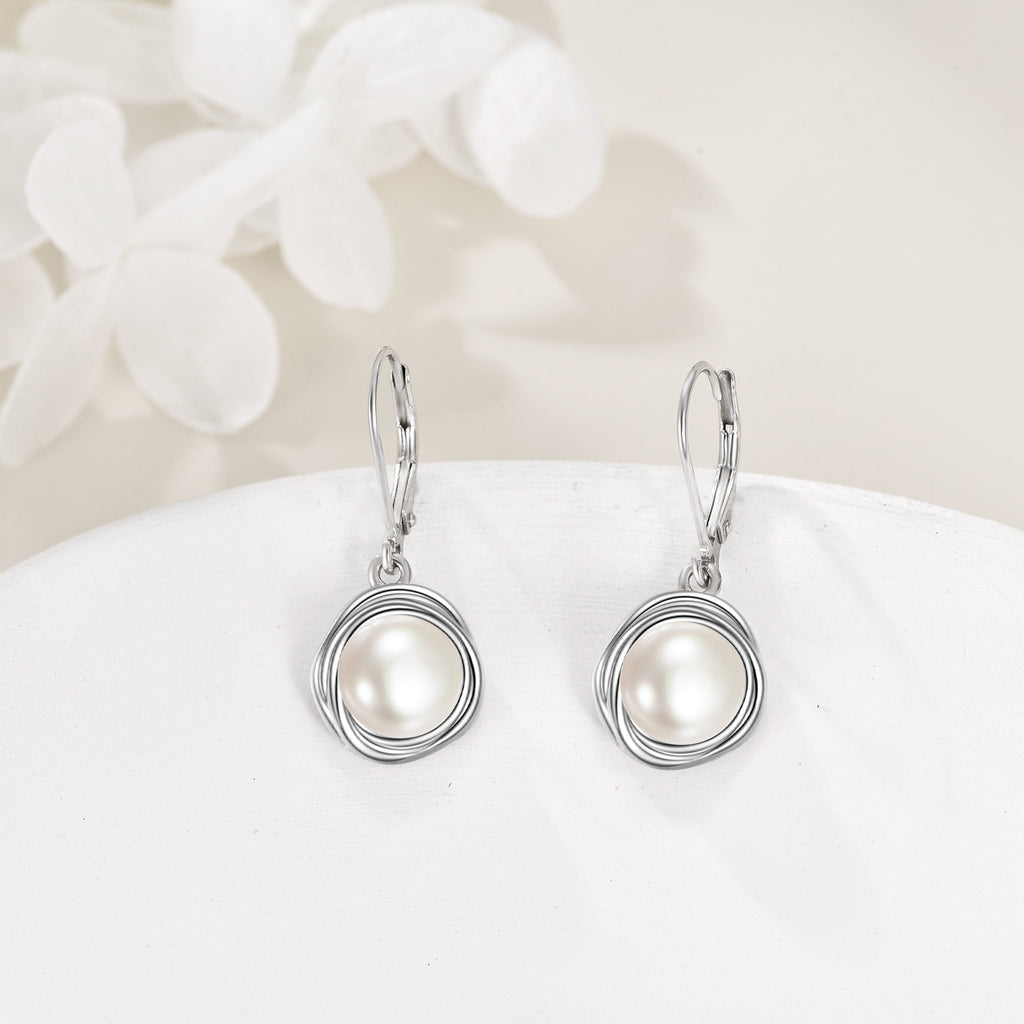925 Sterling Silvery Black Imitation Pearl Earrings French Buckle Imitation Pearl Spiral Dropped Earrings for Women's Imitation Pearl Jewelry