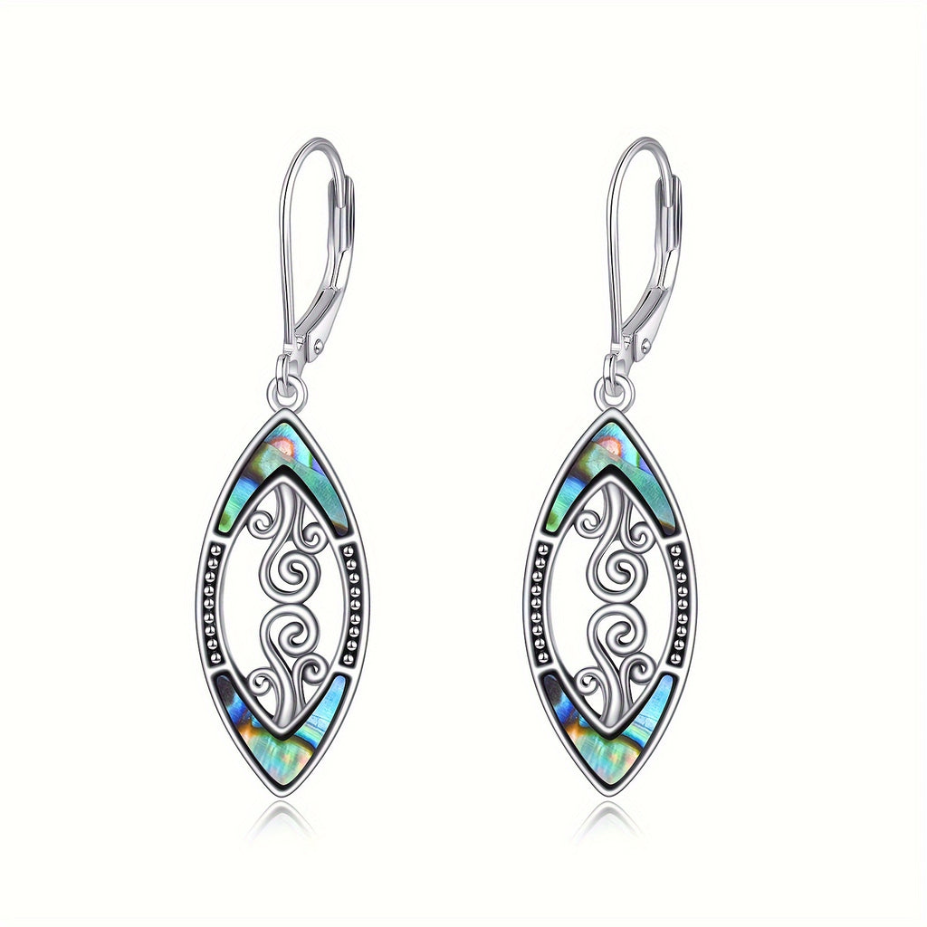 925 Sterling Silver Abalone Shell Dangle Drop Earrings For Women Filigree Bohemian Earrings Jewelry Gift