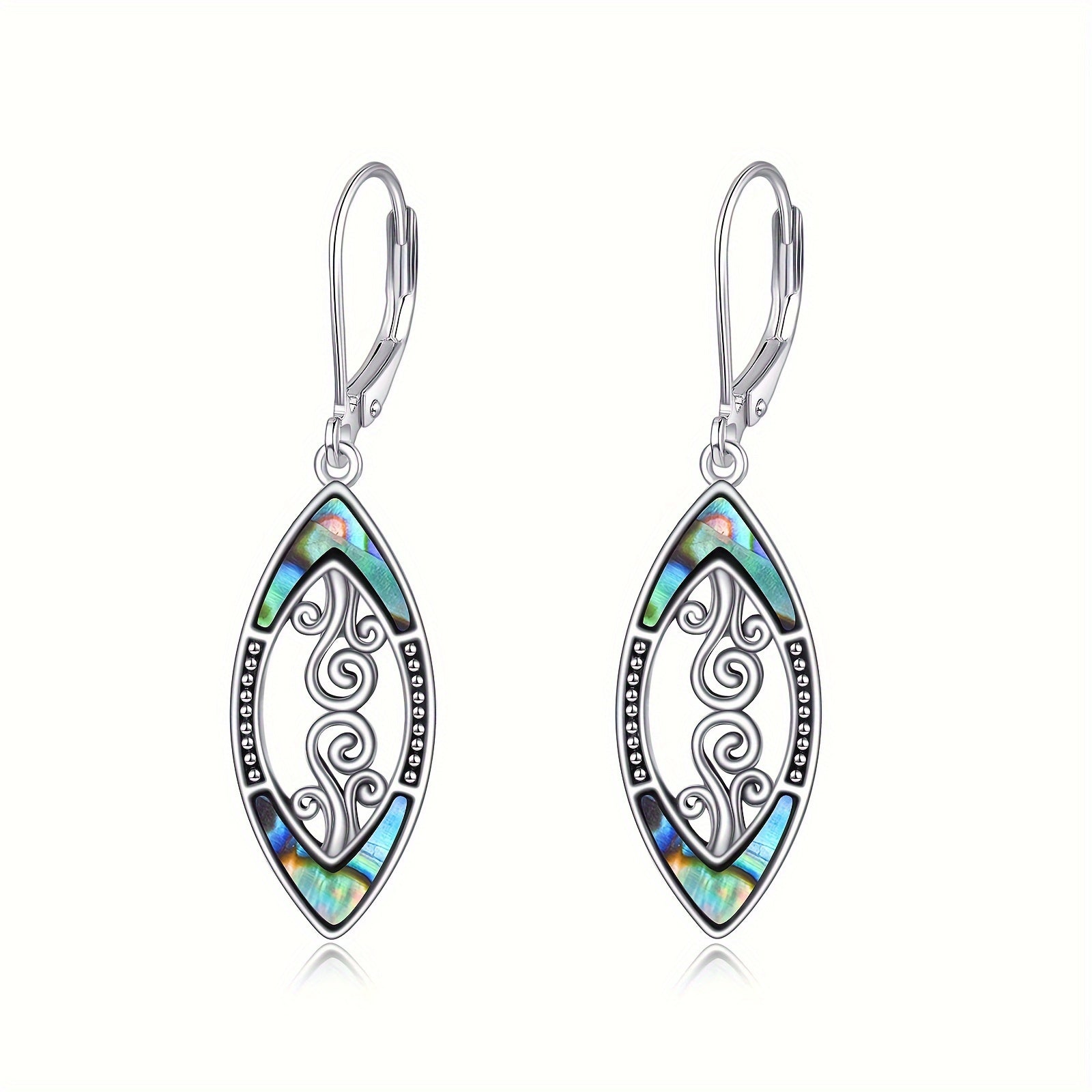 925 Sterling Silver Abalone Shell Dangle Drop Earrings For Women Filigree Bohemian Earrings Jewelry Gift