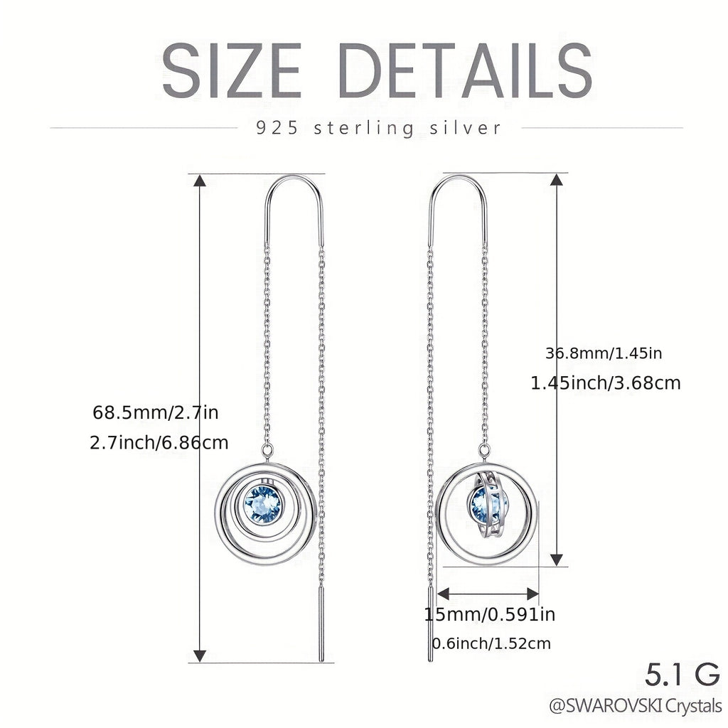 S925 Sterling Silvery March Birthstone Long Dangle Drop Earrings, Artificial Crystal Birthday Jewelry Gifts for Women