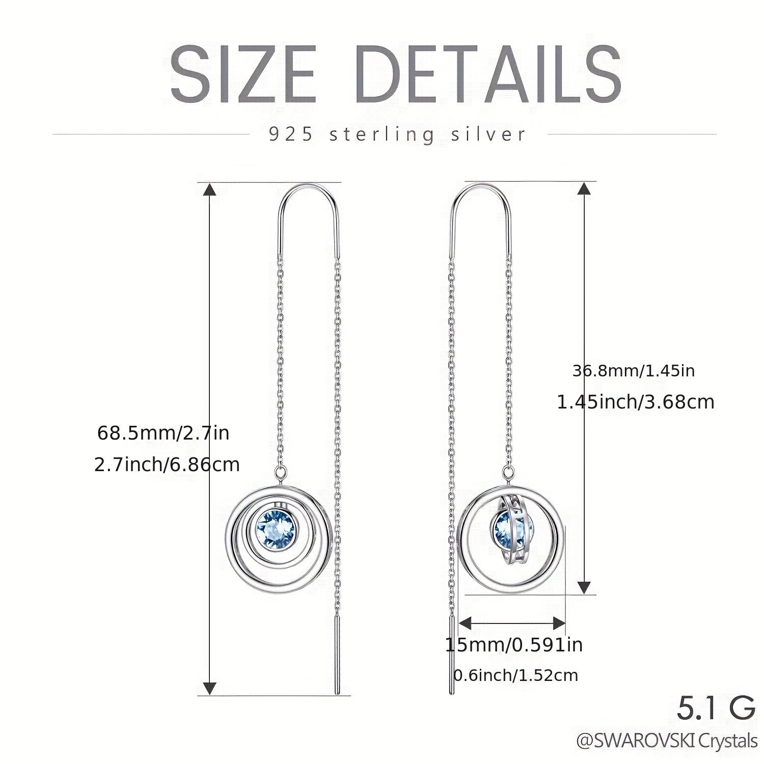 S925 Sterling Silvery March Birthstone Long Dangle Drop Earrings, Artificial Crystal Birthday Jewelry Gifts for Women
