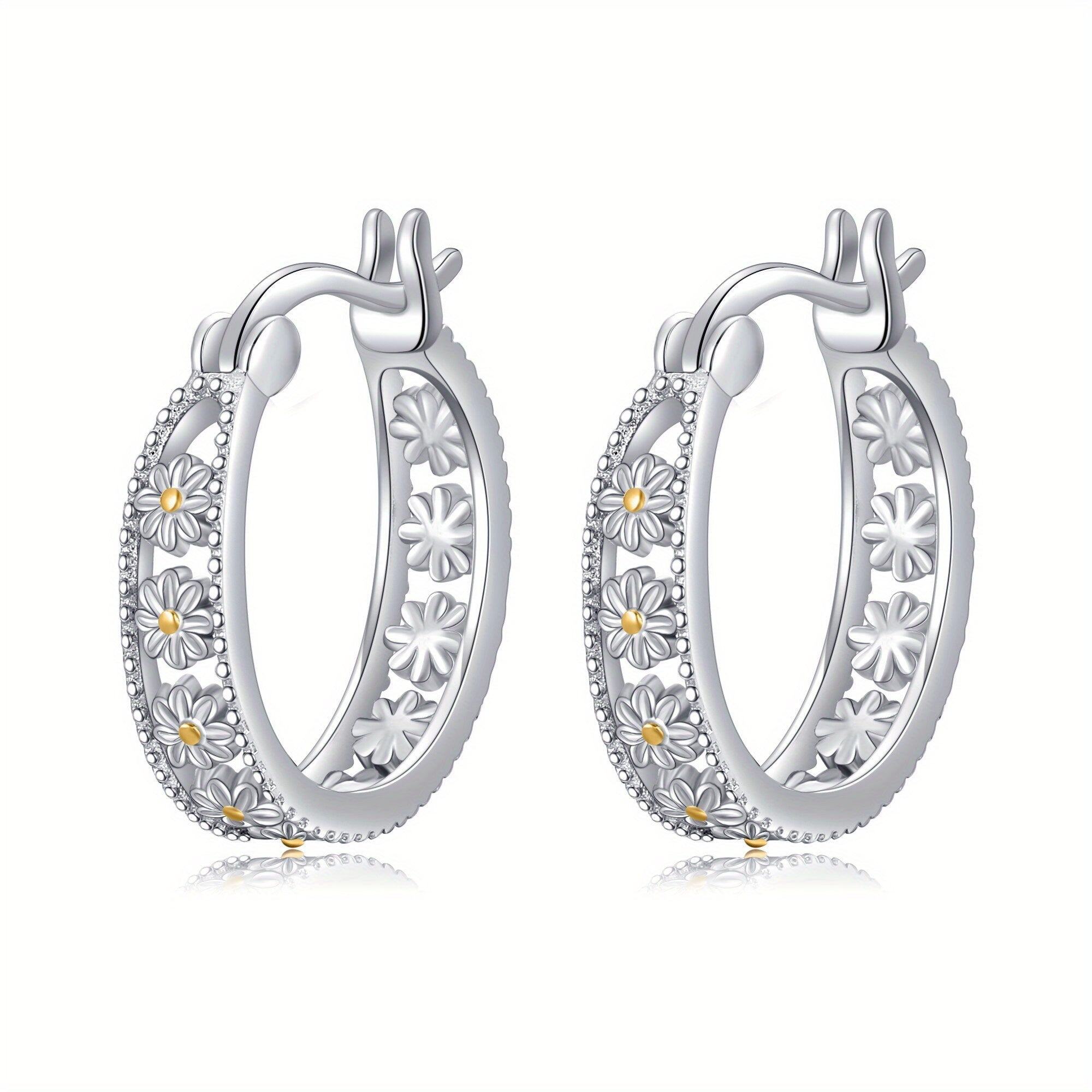 Pair of Elegant Daisy Earrings in 925 Sterling Silvery - Classic Floral Design with Sparkling Accents, Perfect for Daily Wear or Gifting, Gift Jewelry|Classic Elegant Style|Detailed Craftsmanship
