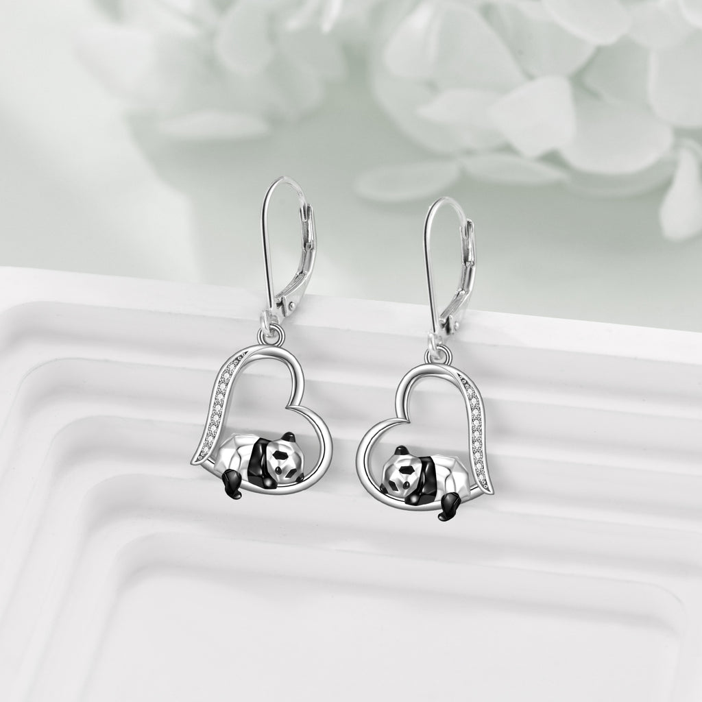 YFN Heart Earrings Cute Animal Dangle Earrings for Her 925 Sterling Silver Panda Jewelry Packaged with Jewelry Box Panda Earrings Birthday Gifts for Her Women