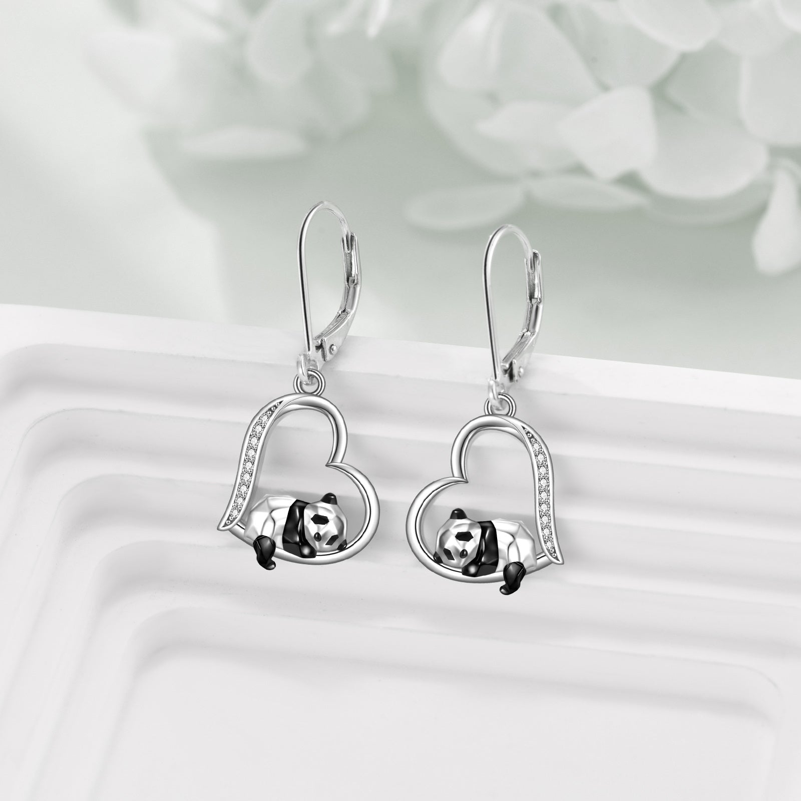 YFN Heart Earrings Cute Animal Dangle Earrings for Her 925 Sterling Silver Panda Jewelry Packaged with Jewelry Box Panda Earrings Birthday Gifts for Her Women