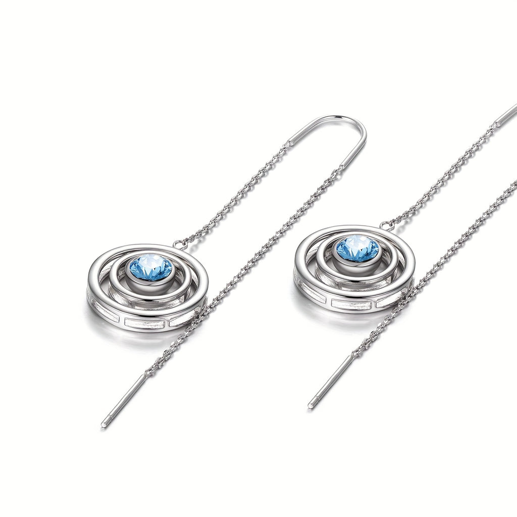 S925 Sterling Silvery March Birthstone Long Dangle Drop Earrings, Artificial Crystal Birthday Jewelry Gifts for Women