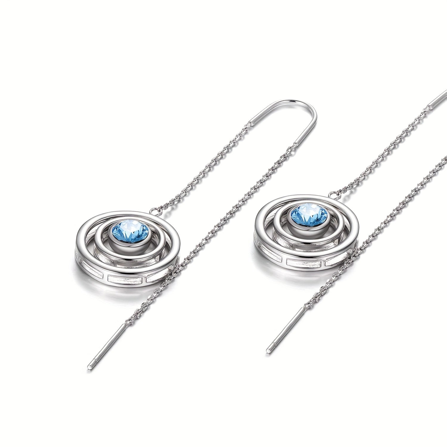 S925 Sterling Silvery March Birthstone Long Dangle Drop Earrings, Artificial Crystal Birthday Jewelry Gifts for Women