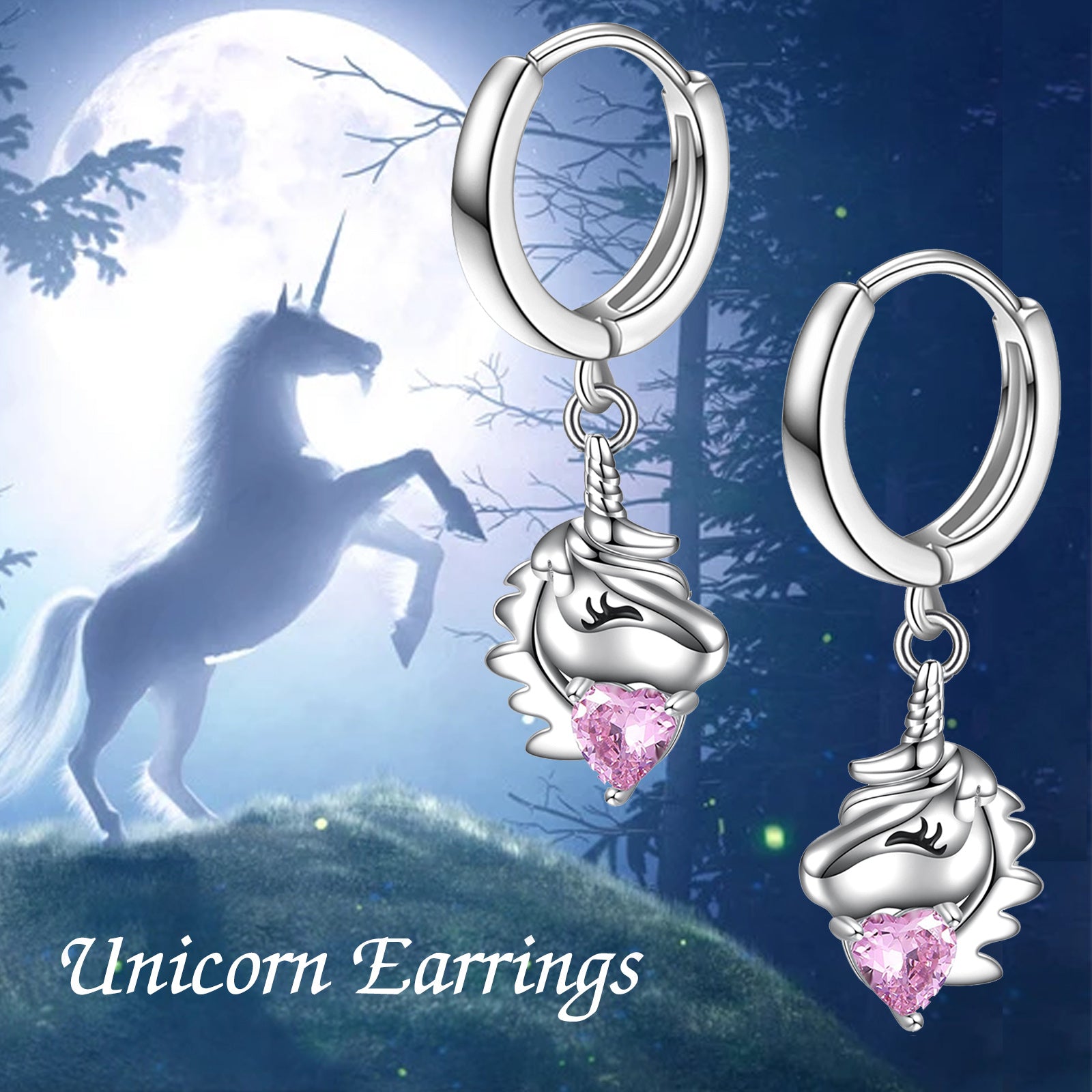 925 Sterling Silvery Unicorns Drop Earrings Unicorn Earrings Women's Cute Animal Jewelry
