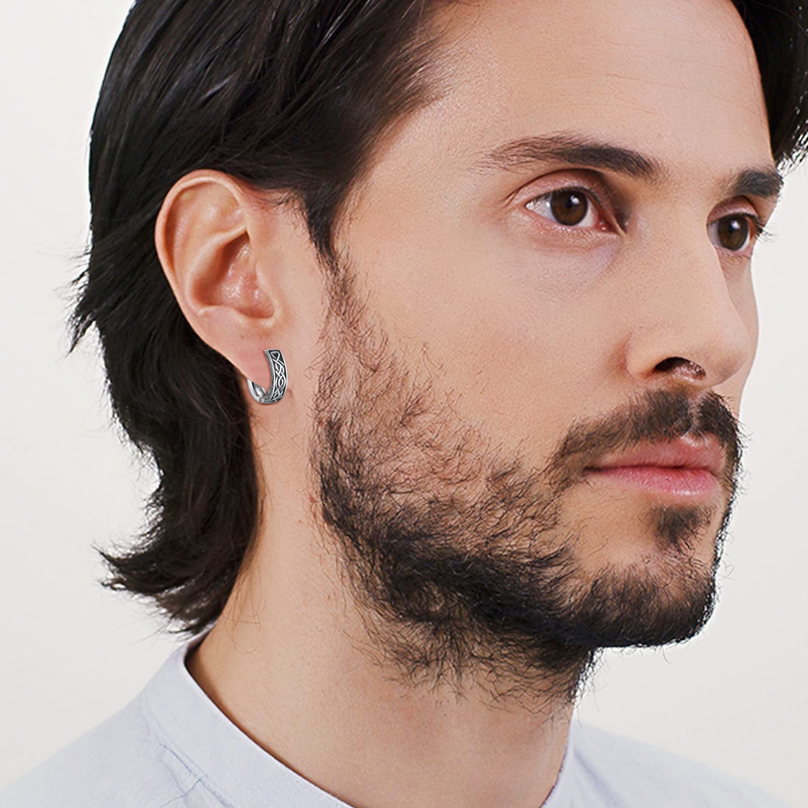 Men'S Earrings 925 Sterling Silvery Celtic Black Earrings Viking Earrings Celtic Knot Jewelry