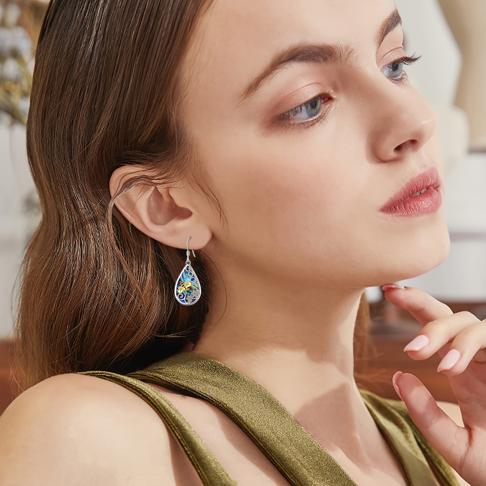 Amber Earrings for Women Sterling Silver Teardrop Amber Earrings Dangle Drop Earrings Amber Jewelry for Women