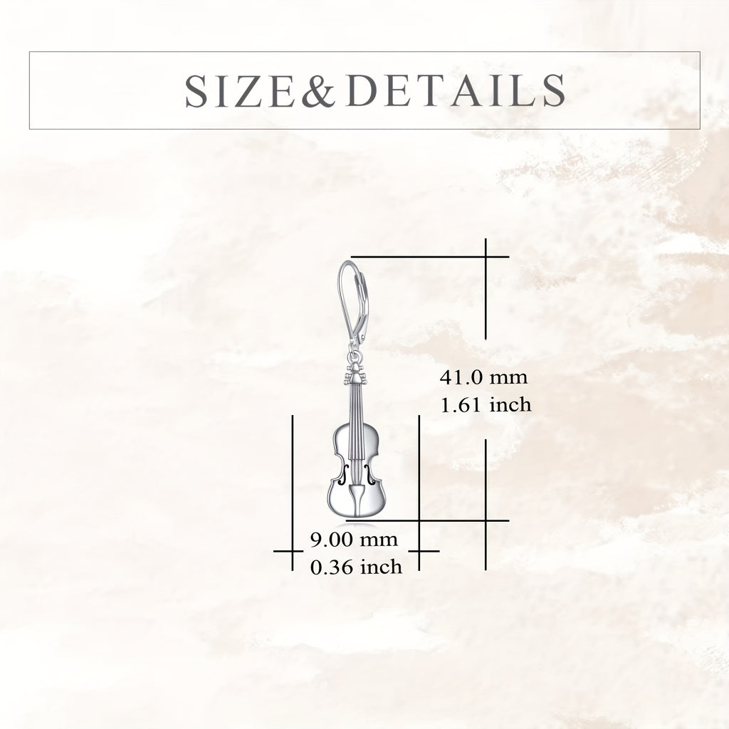 Earrings Made Of Sterling Silver In The Shape Of Violins, With A Dangling Design And Leverback Closure, Perfect For Music Enthusiasts Of Both Genders.