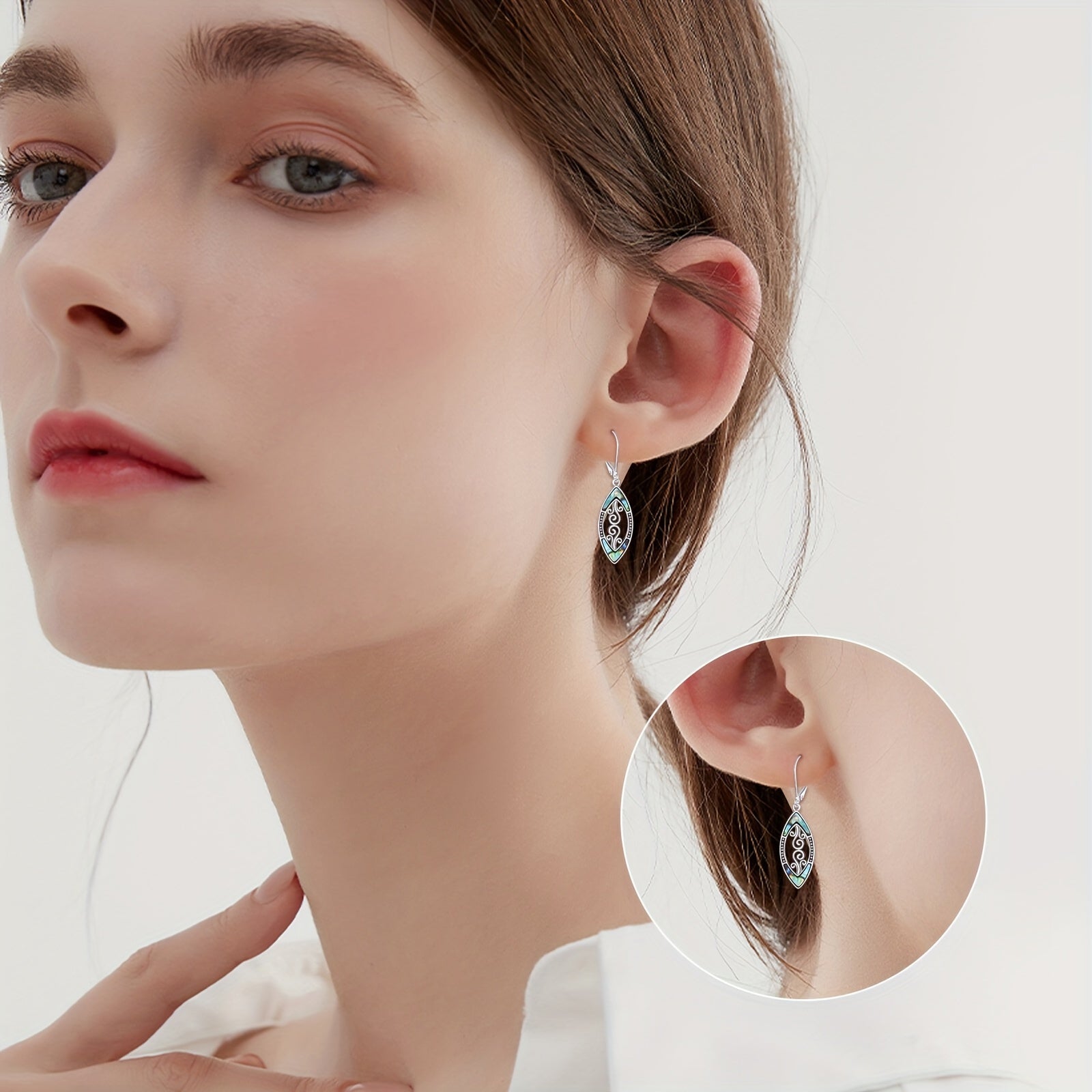 925 Sterling Silver Abalone Shell Dangle Drop Earrings For Women Filigree Bohemian Earrings Jewelry Gift