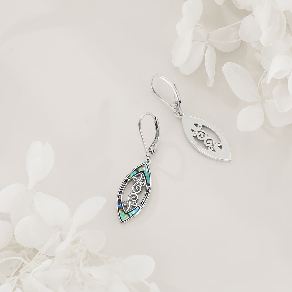 925 Sterling Silver Abalone Shell Dangle Drop Earrings For Women Filigree Bohemian Earrings Jewelry Gift