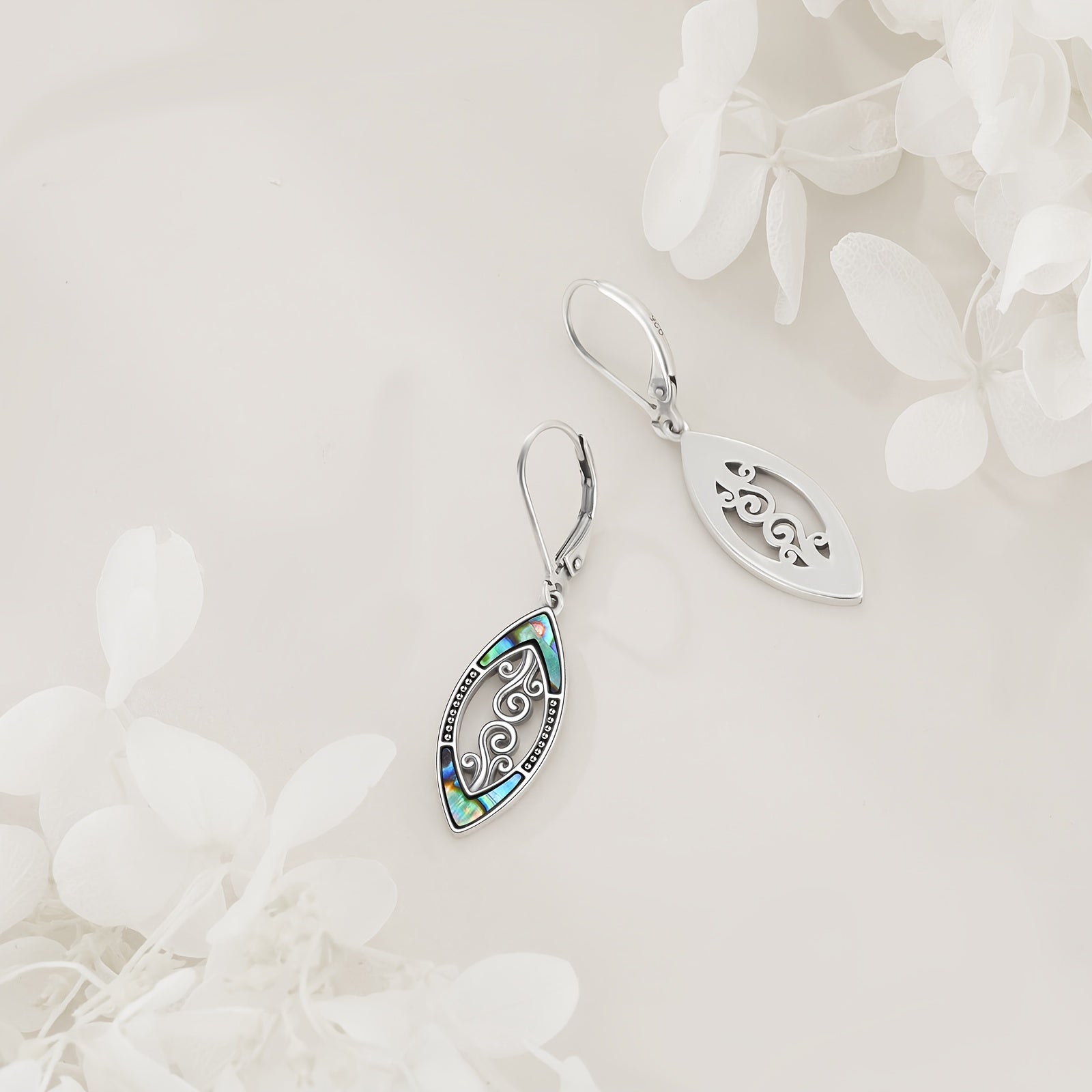 925 Sterling Silver Abalone Shell Dangle Drop Earrings For Women Filigree Bohemian Earrings Jewelry Gift