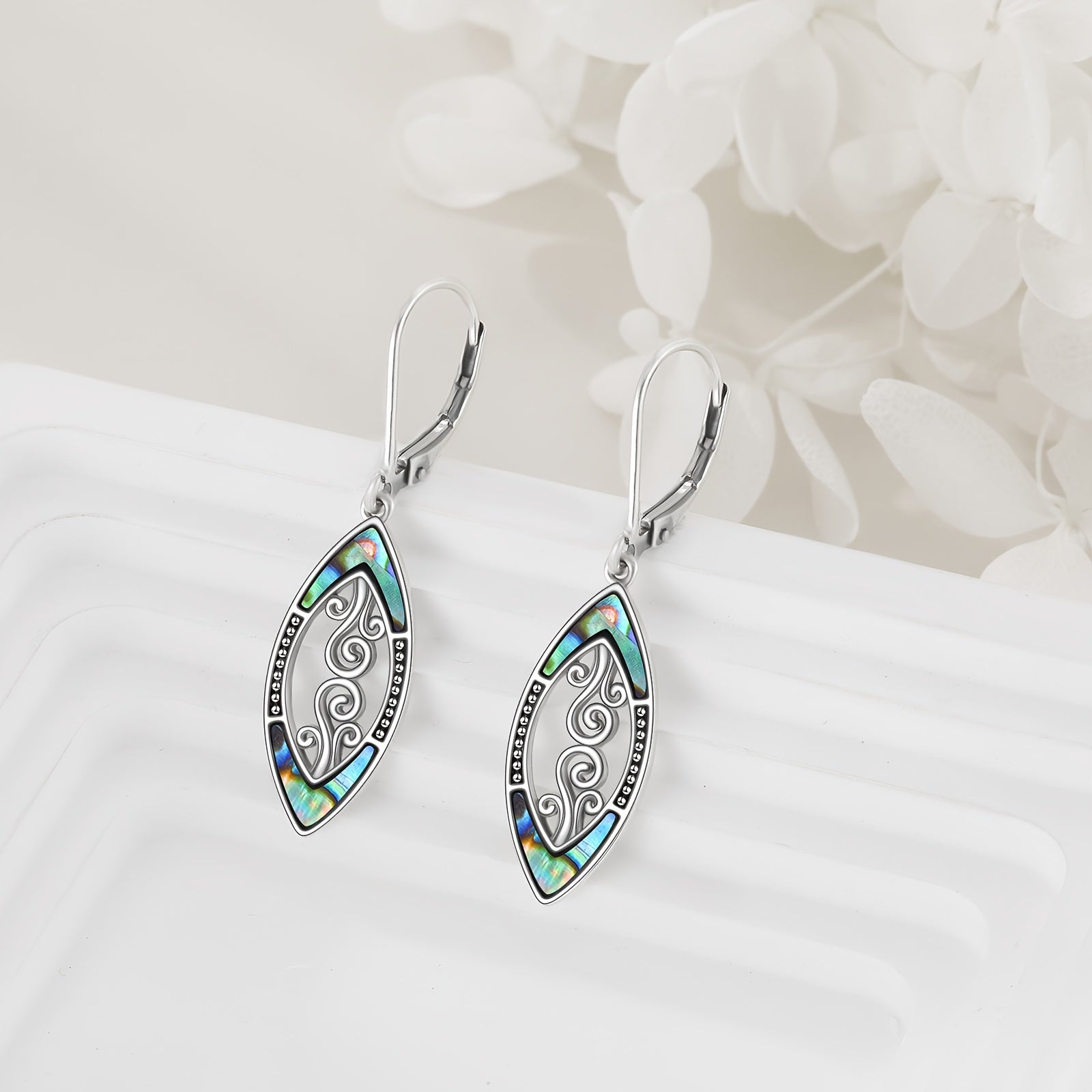 925 Sterling Silver Abalone Shell Dangle Drop Earrings For Women Filigree Bohemian Earrings Jewelry Gift