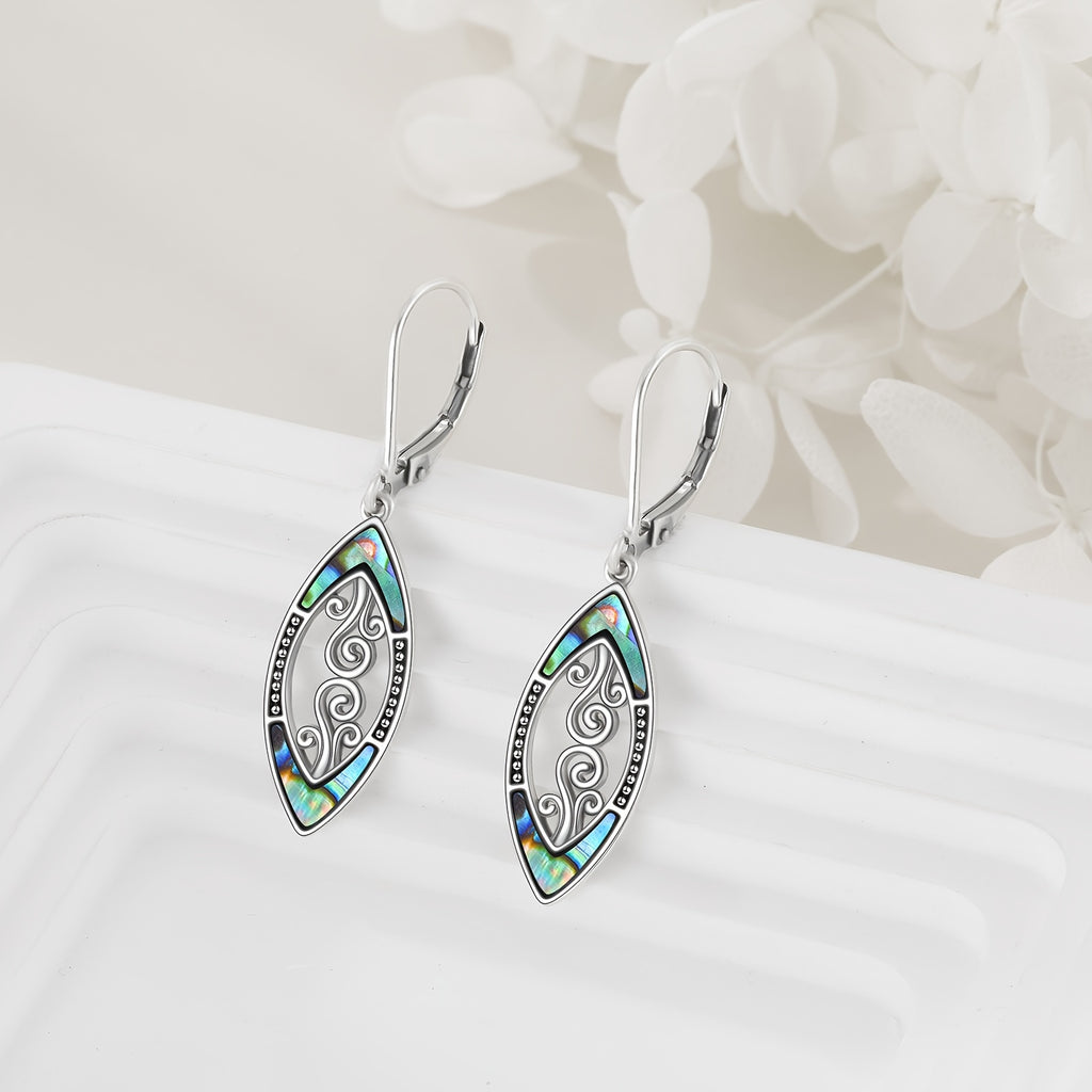 925 Sterling Silver Abalone Shell Dangle Drop Earrings For Women Filigree Bohemian Earrings Jewelry Gift
