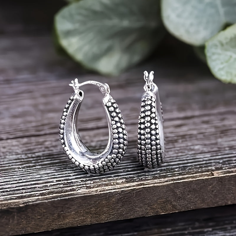 A Pair Of Bali Style Hoop Earrings Fashion Simple 925 Silver Festival Hoop Earrings, Fashionable Women'S Earrings, Women'S Gifts, Girlfriend Mother'S Day Birthday Gifts, For Classmates And Friends, Daily Party Gifts, Free Exquisite Gift Box