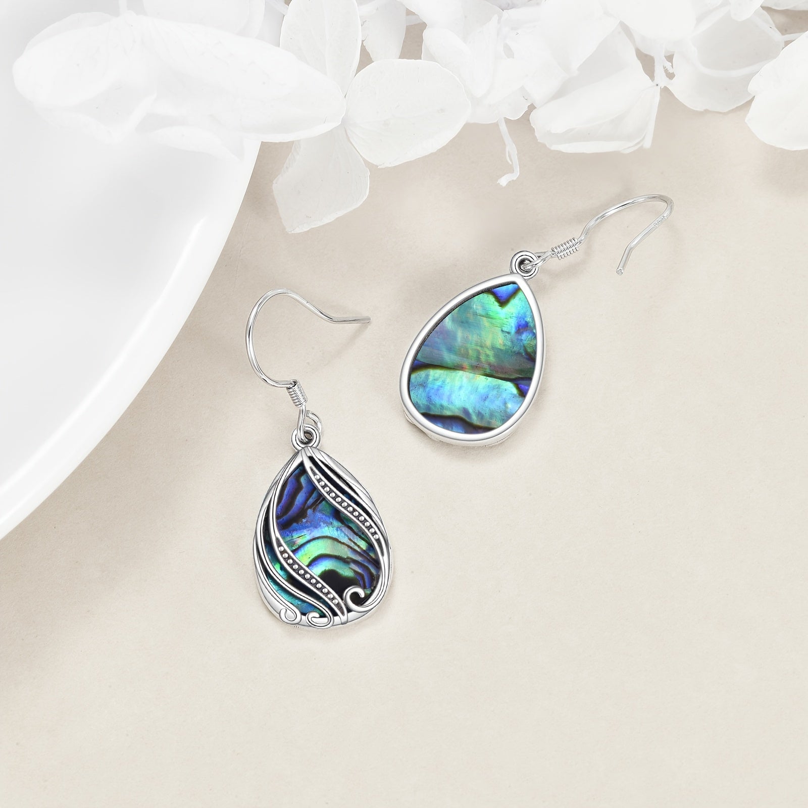 Abalone Earrings for Women 925 Sterling Silver Dangle Drop Abalone Earrings Filigree Bohemian Earrings Jewelry Gift