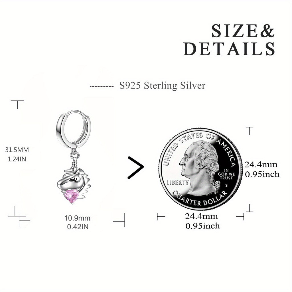 925 Sterling Silvery Unicorns Drop Earrings Unicorn Earrings Women's Cute Animal Jewelry